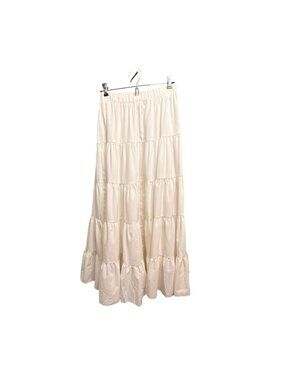 Y2K Women's White Tiered Maxi Skirt Flowy Ruffle A-Line Boho Summer Beach Coast
